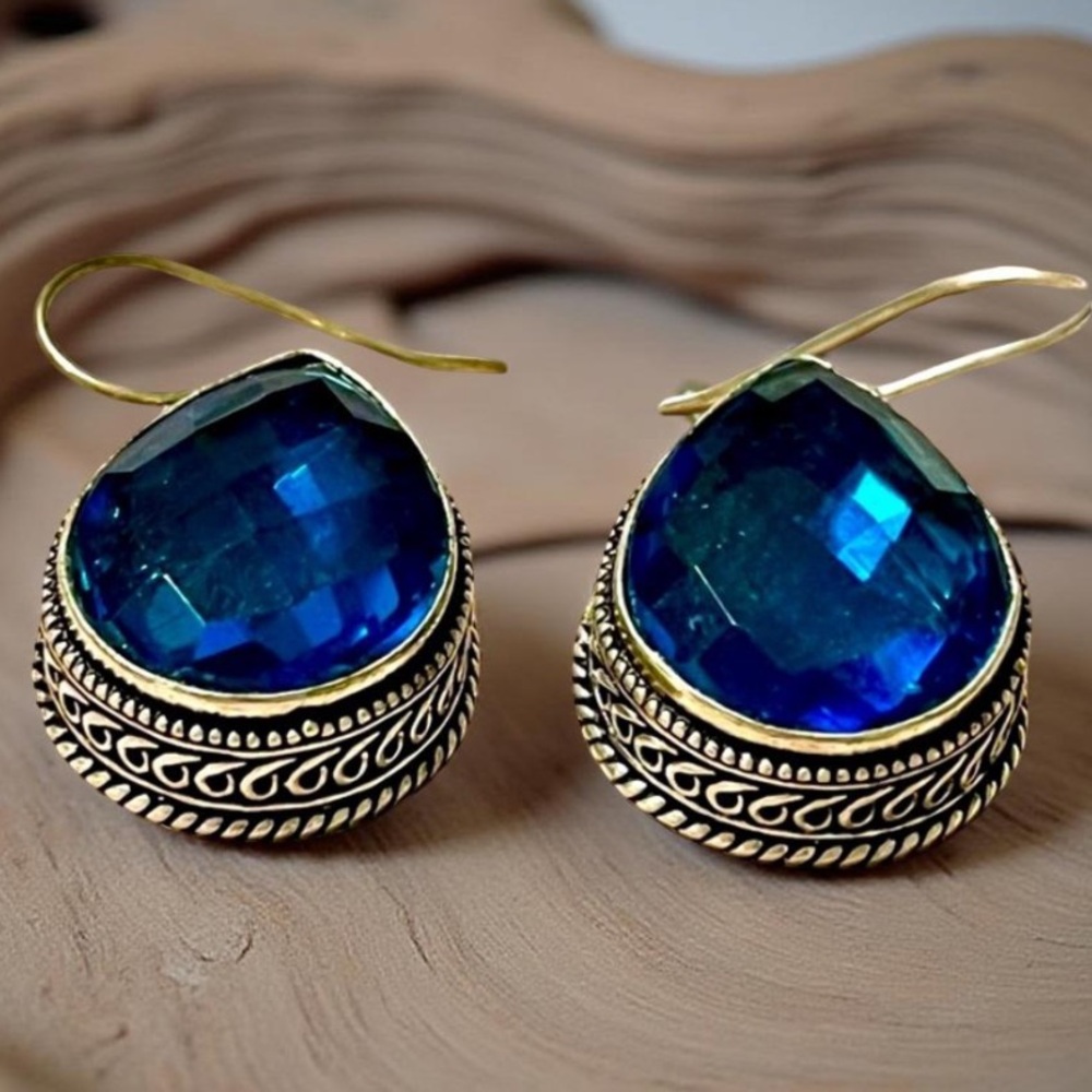 Sterling silver earrings Blue / Teal 925 earrings facets cut Beautiful - Picture 7 of 13